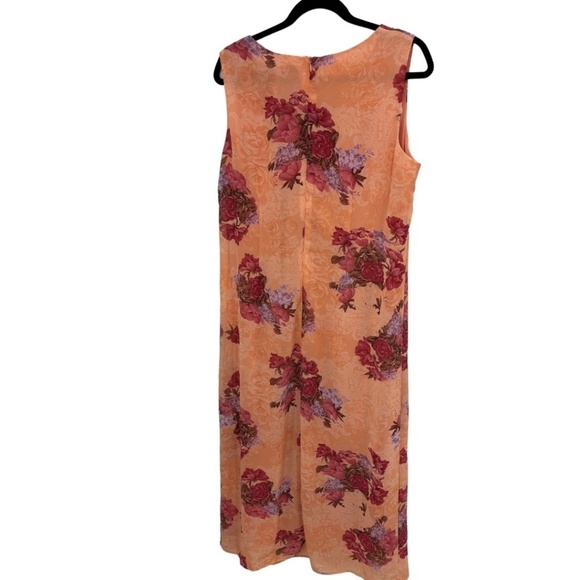 Vintage R & K ORIGINALS Back Zip Peach Floral Lined Maxi Dress Size 18W - Picture 2 of 2